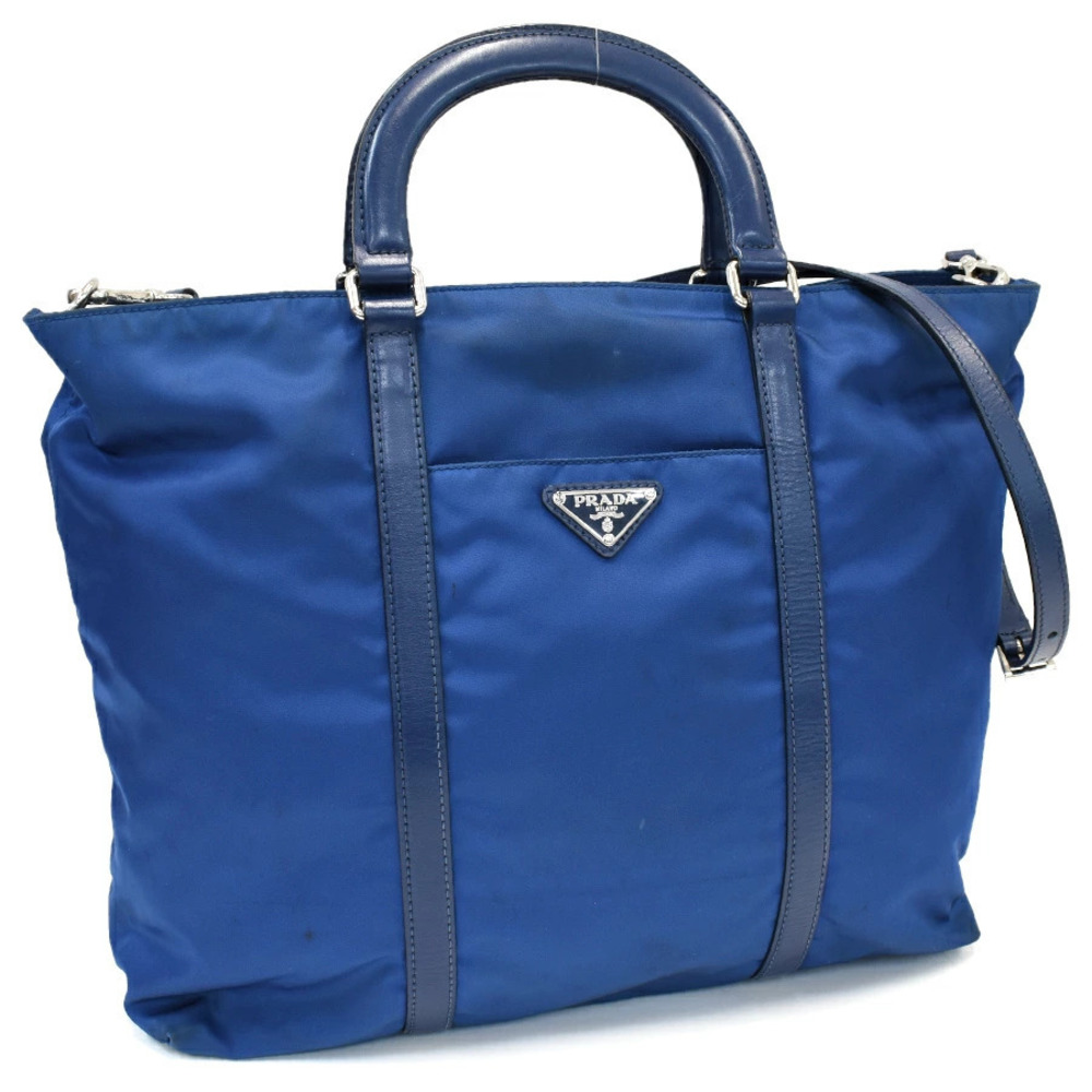 Prada Tote Tessuto Saffiano Bag Tessuto Vitello Leather Bluette Triangle